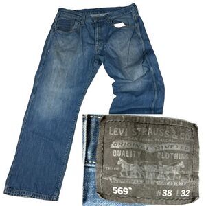 Levi’s 569 Loose Straight Jeans Mens 38x32 Blue Baggy Distressed Grunge 90s